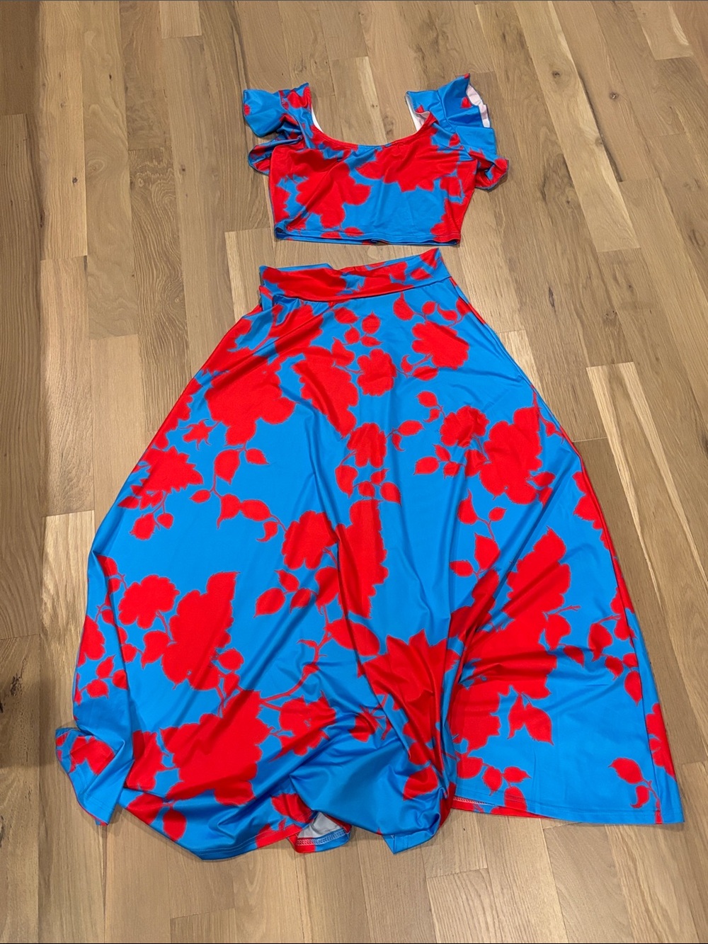 Bright Blue & Red Floral Maxi Skirt - Women's Skirt